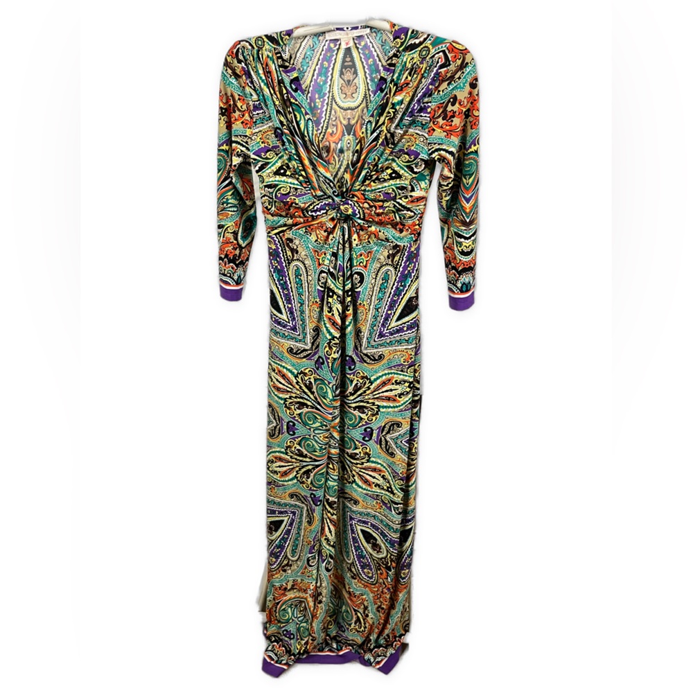 Boston Proper Printed Vibrant V-Neck Leg Slit Twist Front Maxi Dress- Size 4